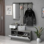 Έπιπλο εισόδου Raynold Megapap χρώμα γκρι σκυροδέματος - λευκό 100x30x180εκ. - Image 2