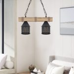 Φωτιστικό οροφής Elora Megapap E27 ξύλινο - μεταλλικό δίφωτο χρώμα φυσικό - μαύρο 40x13x75εκ. - Image 2