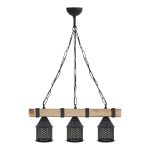 Φωτιστικό οροφής Elora Megapap E27 ξύλινο - μεταλλικό τρίφωτο χρώμα φυσικό - μαύρο 50x13x75εκ.