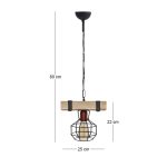 Φωτιστικό οροφής Lumenia Megapap E27 ξύλινο - μεταλλικό μονόφωτο χρώμα φυσικό - μαύρο 25x14x80εκ. - Image 4