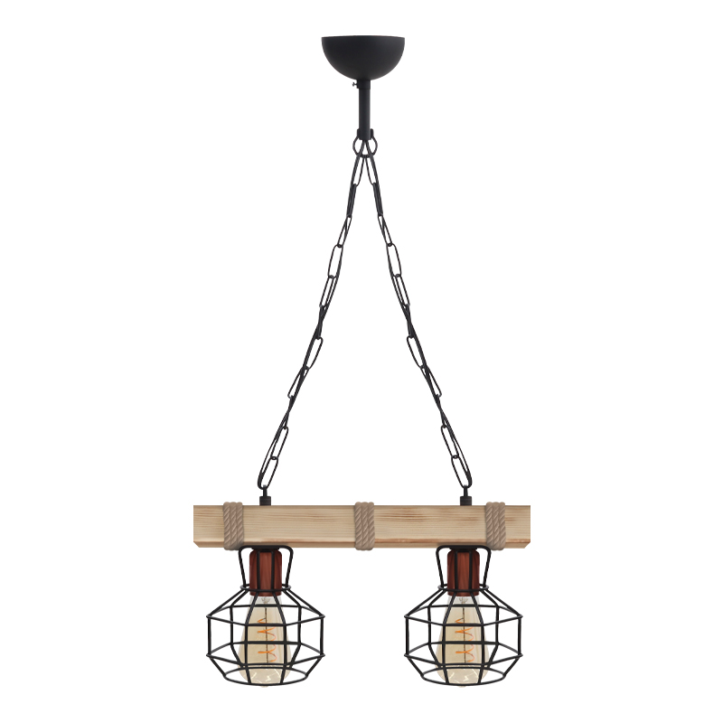 GP030-01681-0 Φωτιστικό οροφής Lumenia Megapap E27 ξύλινο - μεταλλικό δίφωτο χρώμα φυσικό - μαύρο 40x14x80εκ. - Image 1