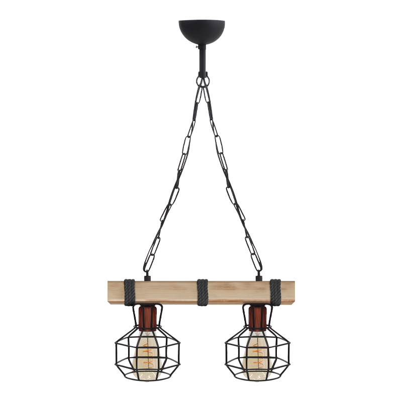 GP030-01682-0 Φωτιστικό οροφής Lumenia Megapap E27 ξύλινο - μεταλλικό δίφωτο χρώμα φυσικό - μαύρο 40x14x80εκ. - Image 1