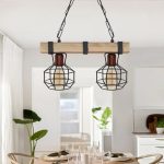 Φωτιστικό οροφής Lumenia Megapap E27 ξύλινο - μεταλλικό δίφωτο χρώμα φυσικό - μαύρο 40x14x80εκ. - Image 2