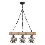 Φωτιστικό οροφής Lumenia Megapap E27 ξύλινο - μεταλλικό τρίφωτο χρώμα φυσικό - μαύρο 50x14x80εκ.