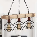 Φωτιστικό οροφής Lumenia Megapap E27 ξύλινο - μεταλλικό τρίφωτο χρώμα φυσικό - μαύρο 50x14x80εκ. - Image 3