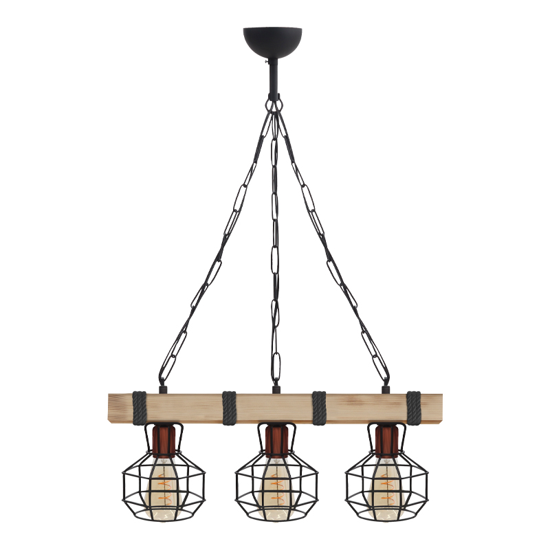 GP030-01692-0 Φωτιστικό οροφής Lumenia Megapap E27 ξύλινο - μεταλλικό τρίφωτο χρώμα φυσικό - μαύρο 50x14x80εκ. - Image 1