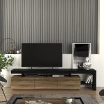 Έπιπλο τηλεόρασης Acnes Megapap χρώμα μαύρο - καρυδί 220x40x52εκ. - Image 3