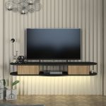 Έπιπλο τηλεόρασης επιτοίχιο Perk Megapap με LED χρώμα ανθρακί - sepet oak 150x35x19,2εκ. - Image 3