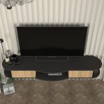 Έπιπλο τηλεόρασης επιτοίχιο Perk Megapap με LED χρώμα ανθρακί - sepet oak 150x35x19,2εκ. - Image 4