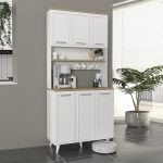 Έπιπλο κουζίνας Potter 3 Megapap χρώμα λευκό - rota oak 90x40x196,1εκ.