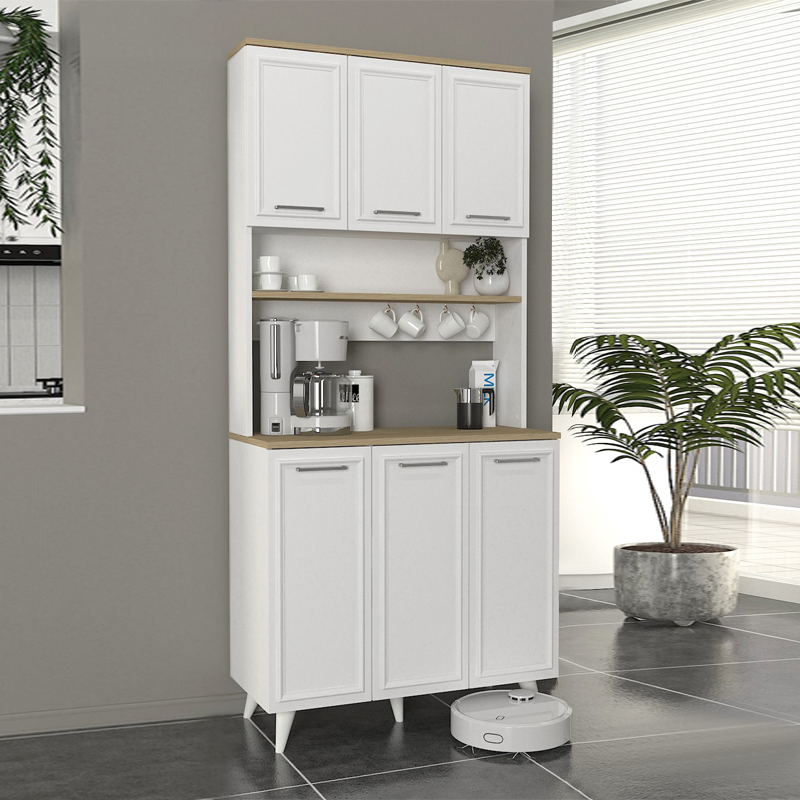 GP042-03411-0 Έπιπλο κουζίνας Potter 3 Megapap χρώμα λευκό - rota oak 90x40x196,1εκ. - Image 1