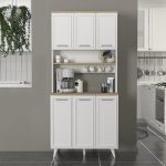Έπιπλο κουζίνας Potter 3 Megapap χρώμα λευκό - rota oak 90x40x196,1εκ. - Image 3