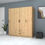 Ντουλάπα ρούχων Ricardo Megapap τετράφυλλη με συρτάρια χρώμα φυσικό οξιάς 160x51,8x181εκ. - Image 4