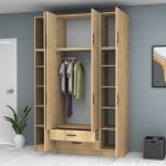 Ντουλάπα ρούχων Ricardo Megapap τετράφυλλη με πατάρι και συρτάρια χρώμα φυσικό οξιάς 160x51,8x240εκ. - Image 2