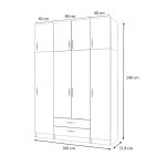 Ντουλάπα ρούχων Ricardo Megapap τετράφυλλη με πατάρι και συρτάρια χρώμα φυσικό οξιάς 160x51,8x240εκ. - Image 5