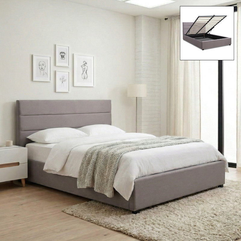GP002-00251-0 Κρεβάτι Olmo Megapap βελούδινο με αποθηκευτικό χώρο χρώμα γκρι 150x200εκ. - Image 1