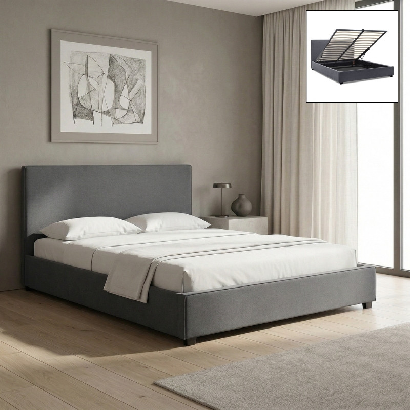 GP002-00261-0 Κρεβάτι Verona Megapap υφασμάτινο με αποθηκευτικό χώρο χρώμα ανθρακί 160x200εκ. - Image 1