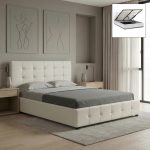 Κρεβάτι Iro Megapap από τεχνόδερμα με αποθηκευτικό χώρο χρώμα λευκό 150x200εκ.