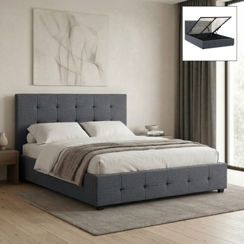 GP002-00273-0 Κρεβάτι Iro Megapap υφασμάτινο με αποθηκευτικό χώρο χρώμα ανθρακί 150x200εκ. - Image 1