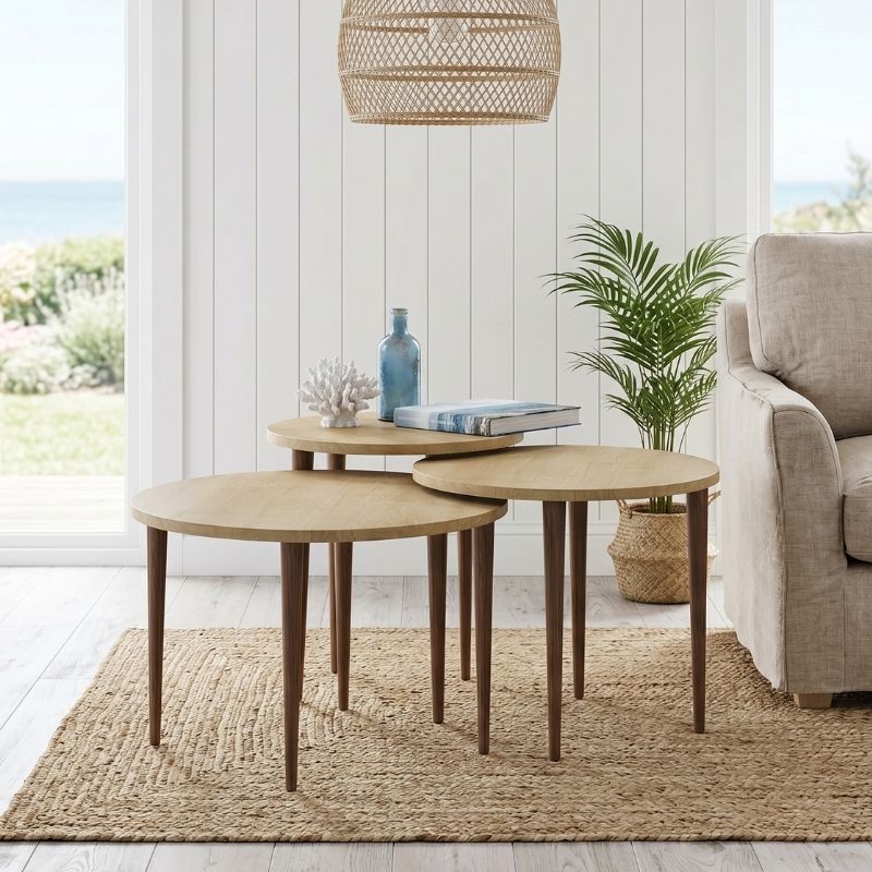 GP026-01112-0 Τραπεζάκι σαλονιού σετ 3 τμχ Nola Megapap χρώμα sapphire oak Ø60x46εκ. - Image 1