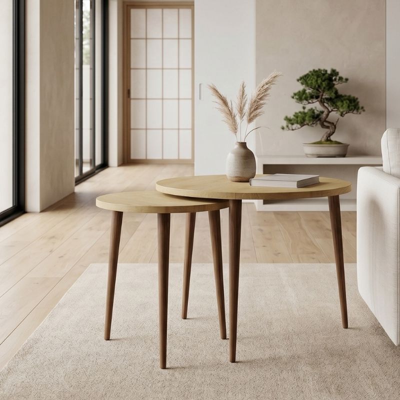 GP026-01122-0 Τραπεζάκι σαλονιού σετ 2 τμχ Nola Megapap χρώμα sapphire oak Ø60x46εκ. - Image 1