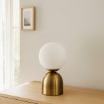 Φωτιστικό επιτραπέζιο Ryka Megapap E14 μεταλλικό - γυάλινο χρώμα χρυσό αντικέ - λευκό Ø15x28εκ. - Image 2