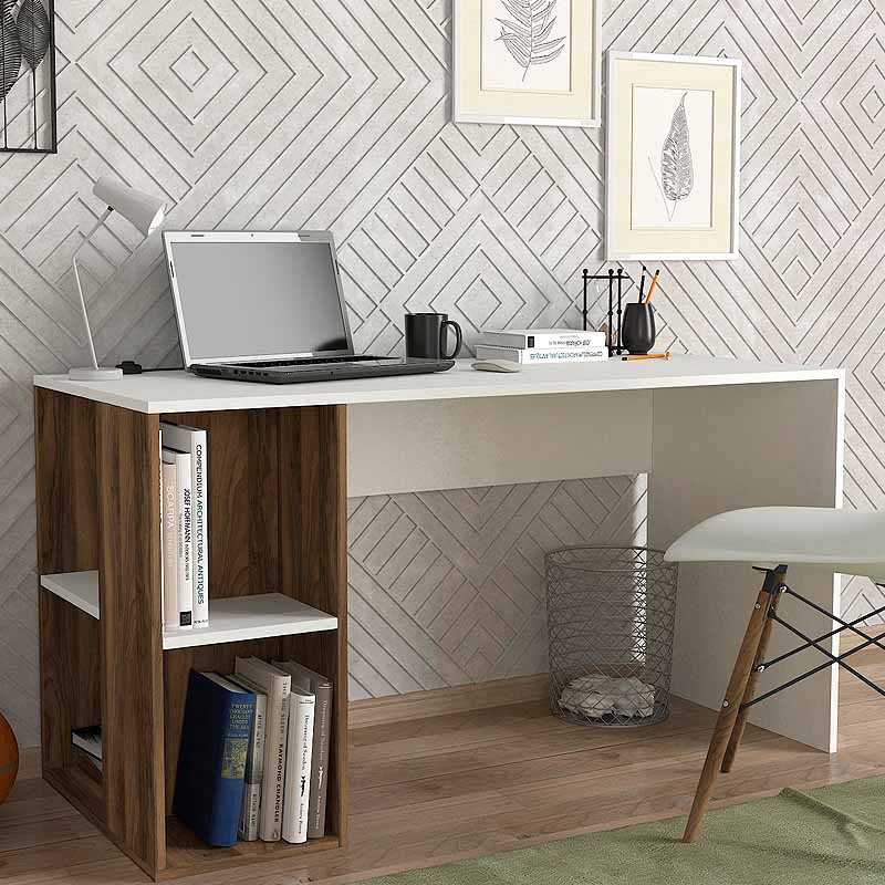 GP042-02021-0 Γραφείο εργασίας Coral Megapap χρώμα λευκό - καρυδί 140x60x75εκ. - Image 1