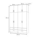 Ντουλάπα ρούχων Ricardo Megapap τετράφυλλη με πατάρι και συρτάρια χρώμα λευκό 160x51,8x240εκ. - Image 5