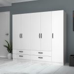 Ντουλάπα ρούχων Ricardo Megapap πεντάφυλλη με συρτάρια χρώμα λευκό 200x51,8x181εκ. - Image 4