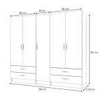 Ντουλάπα ρούχων Ricardo Megapap πεντάφυλλη με συρτάρια χρώμα ανθρακί 200x51,8x181εκ. - Image 5