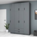 Ντουλάπα ρούχων Ricardo Megapap τετράφυλλη με πατάρι και συρτάρια χρώμα ανθρακί 160x51,8x240εκ. - Image 4