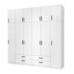 Ντουλάπα ρούχων Ricardo Megapap εξάφυλλη με πατάρι και συρτάρια χρώμα λευκό 240x51,8x240εκ.