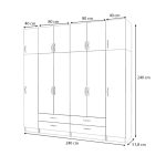 Ντουλάπα ρούχων Ricardo Megapap εξάφυλλη με πατάρι και συρτάρια χρώμα λευκό 240x51,8x240εκ. - Image 5