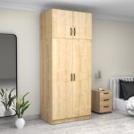 Ντουλάπα ρούχων Victoria Megapap δίφυλλη με πατάρι χρώμα φυσικό οξιάς 100x60x240εκ. - Image 4