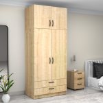 Ντουλάπα ρούχων Victoria Megapap δίφυλλη με πατάρι και συρτάρια χρώμα φυσικό οξιάς 100x60x240εκ. - Image 4