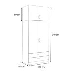 Ντουλάπα ρούχων Victoria Megapap δίφυλλη με πατάρι και συρτάρια χρώμα φυσικό οξιάς 100x60x240εκ. - Image 5