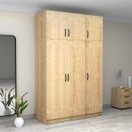 Ντουλάπα ρούχων Victoria Megapap τρίφυλλη με πατάρι χρώμα φυσικό οξιάς 150x60x240εκ. - Image 4