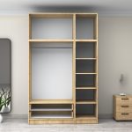 Ντουλάπα ρούχων Victoria Megapap τρίφυλλη με πατάρι και συρτάρια χρώμα φυσικό οξιάς 150x60x240εκ. - Image 3