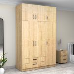 Ντουλάπα ρούχων Victoria Megapap τρίφυλλη με πατάρι και συρτάρια χρώμα φυσικό οξιάς 150x60x240εκ. - Image 4