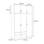 Ντουλάπα ρούχων Victoria Megapap τρίφυλλη με πατάρι και συρτάρια χρώμα φυσικό οξιάς 150x60x240εκ. - Image 5