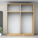 Ντουλάπα ρούχων Victoria Megapap τετράφυλλη με πατάρι χρώμα φυσικό οξιάς 200x60x240εκ. - Image 3