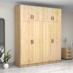 Ντουλάπα ρούχων Victoria Megapap τετράφυλλη με πατάρι χρώμα φυσικό οξιάς 200x60x240εκ. - Image 4