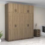 Ντουλάπα ρούχων Victoria Megapap τετράφυλλη με πατάρι χρώμα καρυδί 200x60x240εκ. - Image 4