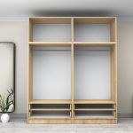 Ντουλάπα ρούχων Victoria Megapap τετράφυλλη με πατάρι και συρτάρια χρώμα φυσικό οξιάς 200x60x240εκ. - Image 3