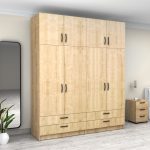 Ντουλάπα ρούχων Victoria Megapap τετράφυλλη με πατάρι και συρτάρια χρώμα φυσικό οξιάς 200x60x240εκ. - Image 4