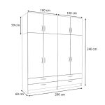 Ντουλάπα ρούχων Victoria Megapap τετράφυλλη με πατάρι και συρτάρια χρώμα φυσικό οξιάς 200x60x240εκ. - Image 5