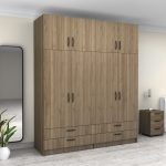 Ντουλάπα ρούχων Victoria Megapap τετράφυλλη με πατάρι και συρτάρια χρώμα καρυδί 200x60x240εκ. - Image 4