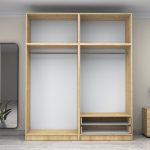 Ντουλάπα ρούχων Victoria Megapap τετράφυλλη με πατάρι και συρτάρια χρώμα φυσικό οξιάς 200x60x240εκ. - Image 3