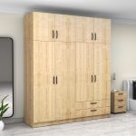 Ντουλάπα ρούχων Victoria Megapap τετράφυλλη με πατάρι και συρτάρια χρώμα φυσικό οξιάς 200x60x240εκ. - Image 4