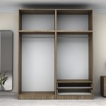 Ντουλάπα ρούχων Victoria Megapap τετράφυλλη με πατάρι και συρτάρια χρώμα καρυδί 200x60x240εκ. - Image 3